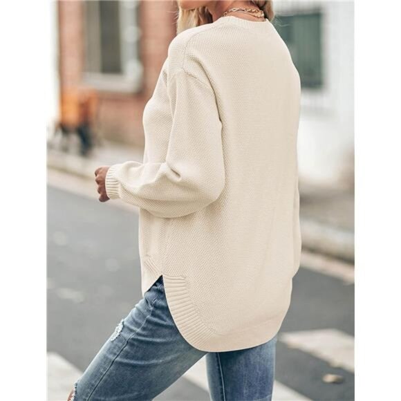 Women's Fall Long Balloon Sleeve Crew Neck Sweater: Soft Waffle Knit - Picture 3 of 7